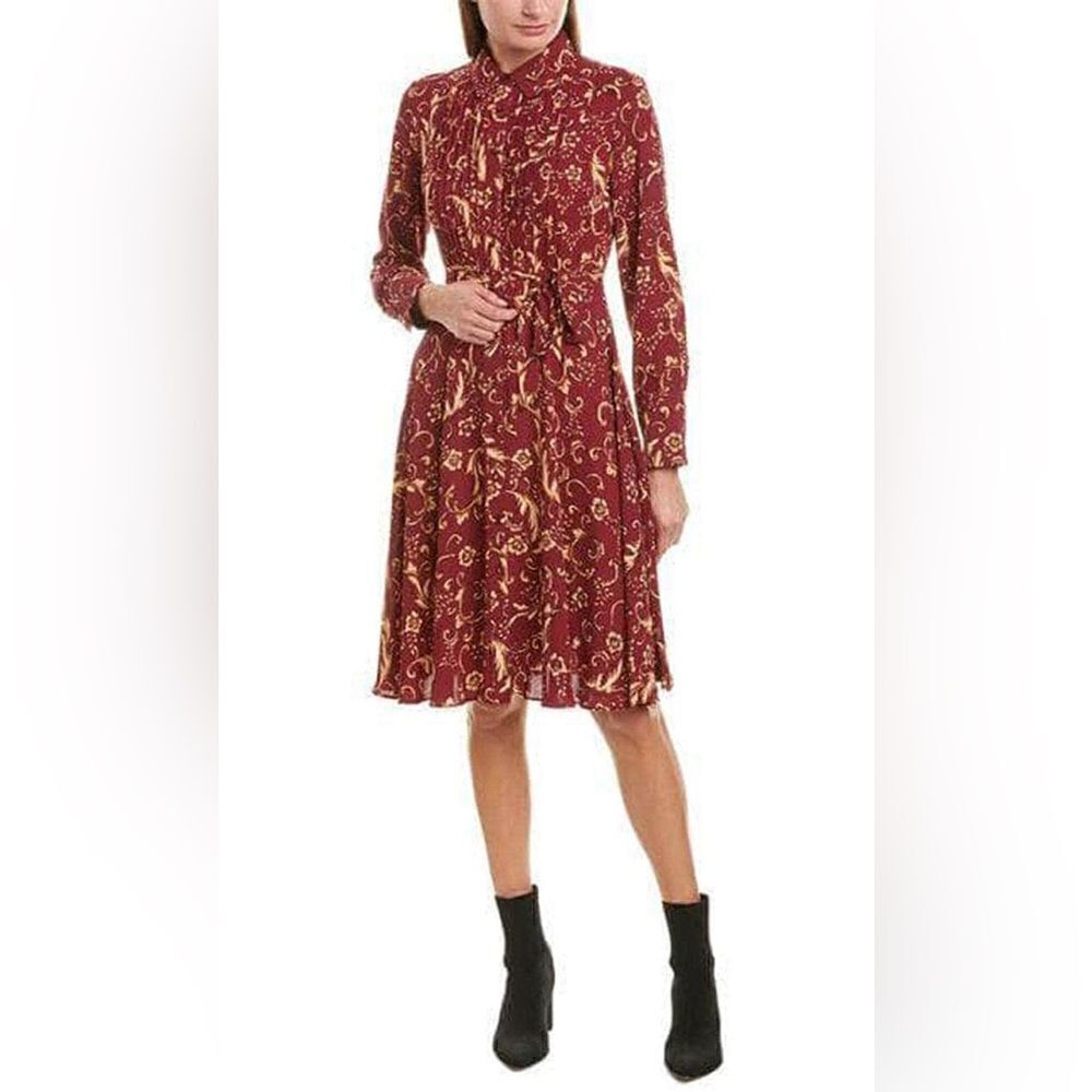 NWT Nanette Lepore Berry/Gold Print long Sleeve Dress - Picture 2 of 13